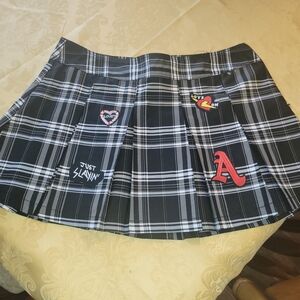 Plaid Black and White Skirt with Patches